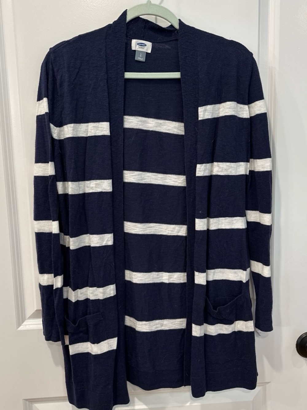 Old Navy Navy and White Striped Open-Front Cardigan